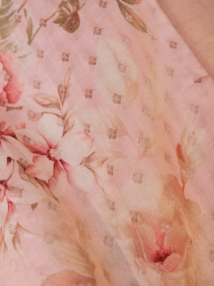 Pastel Pink Pure Chiniya Silk Printed Suit with Kadwa Organza Dupatta View 7