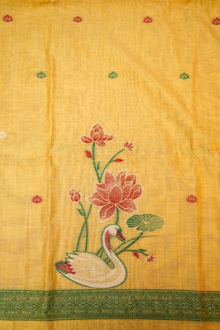 Yellow Cotton Silk Suit Set with Resham Embroidery