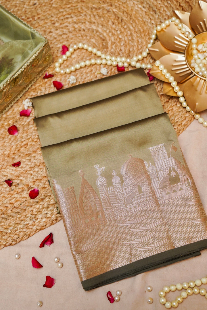 Olive Heritage Banarasi Modal Silk Ghat Design Saree View 1