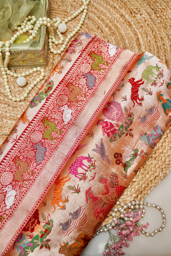 Regal Red Handwoven Pure Banarasi Paithani Kimkhwab Silk Saree