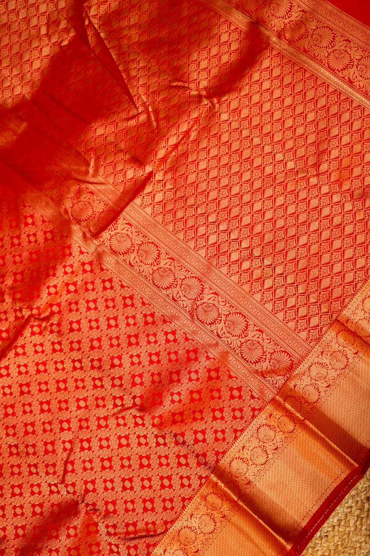 Ruby Red Kanjivaram Silk Saree with Heirloom Zari Brocade Weave View 2