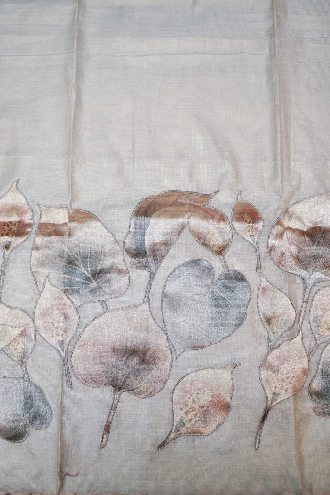 Grey Pure Chanderi Tissue Suit with Appliqué Work