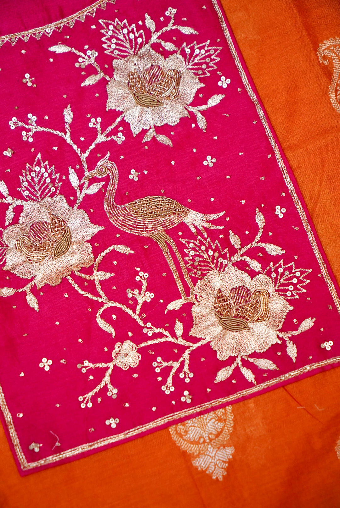 Orange Pure Mul Silk Suit with pitta zari hand embroidery Work