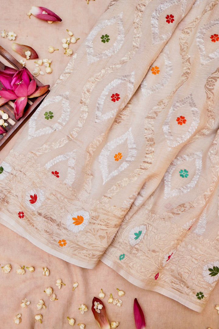 Handwoven Banarasi Tussar Georgette Saree A Rare Blend of Sona & Rupa Zari Elegance
