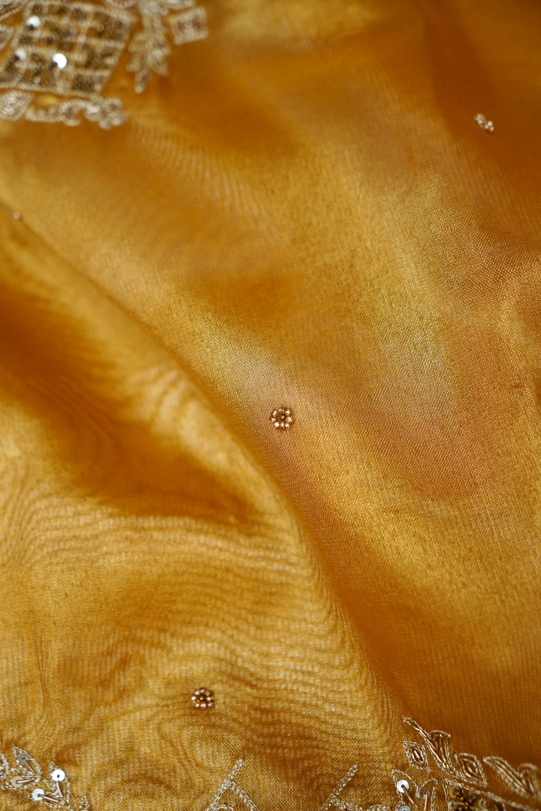 Opulent Golden Maharani Tissue Silk Saree with Gayatri Mantra &amp; Baraat Inspired Pallu