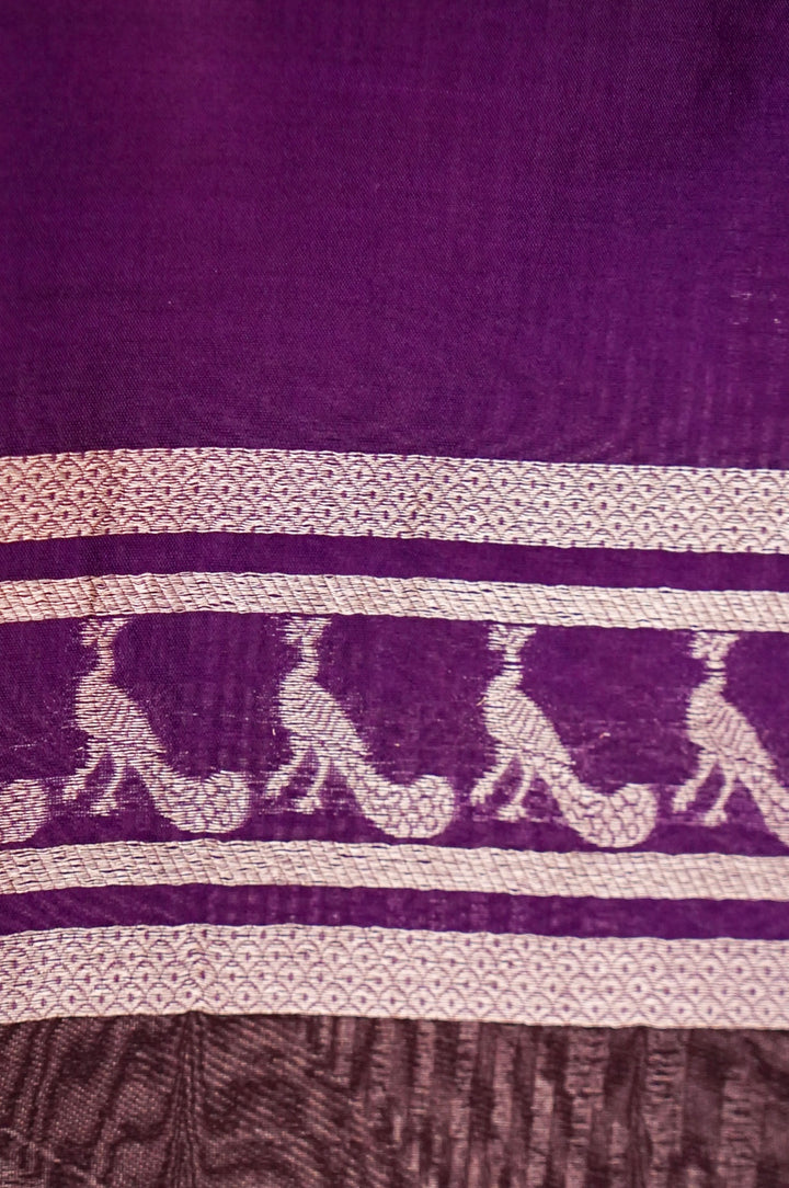 Royal Plum Grace – Purple Pure Handloom Organza Silk Saree with Peacock Motif Border