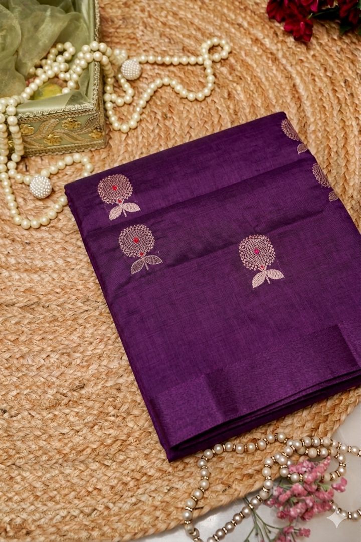 Handwoven Purple Banarasi Pure Puna Silk Saree with Meenakari Booti