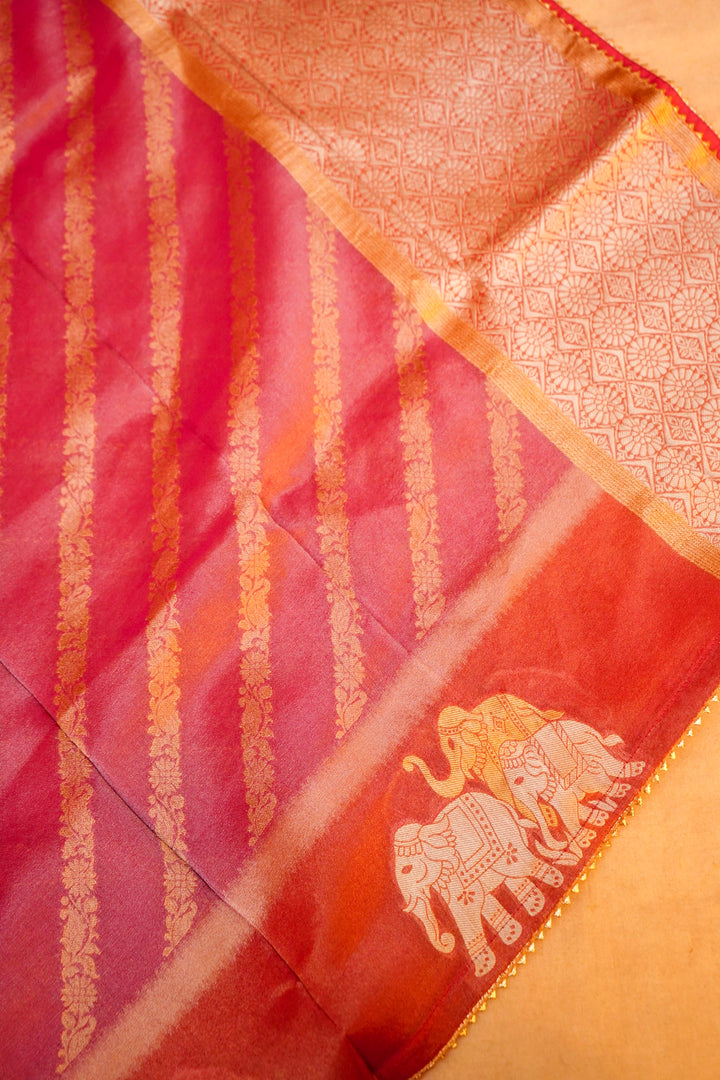 Pink Banarasi Tissue Silk Saree with Meenakari Jangla Top and Elephant Motif Dupatta