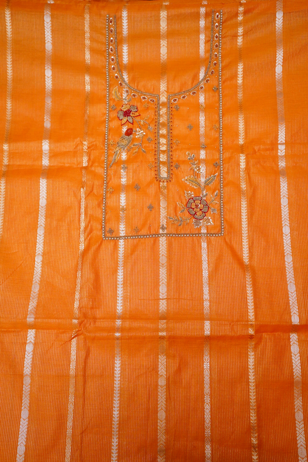 Orange Pure Banarasi Chanderi Silk Haldi Suit with Zardozi Embroidery