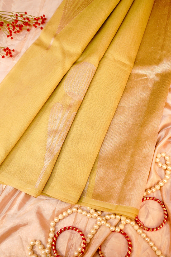 Pista Green Pure Tissue Soft Silk Saree with Sonaroopa Boota