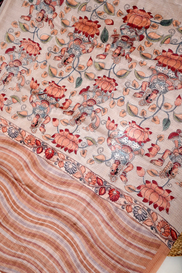Rang Leheriya Kota Check Saree with Aari Tari Embroidery Pichwai Kalamkari Pallu View 2