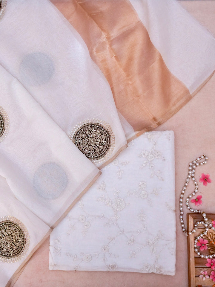 Pure Handloom Chanderi Silk Suit with Pitta Zari Work White Designer Ethnic Wear View 1