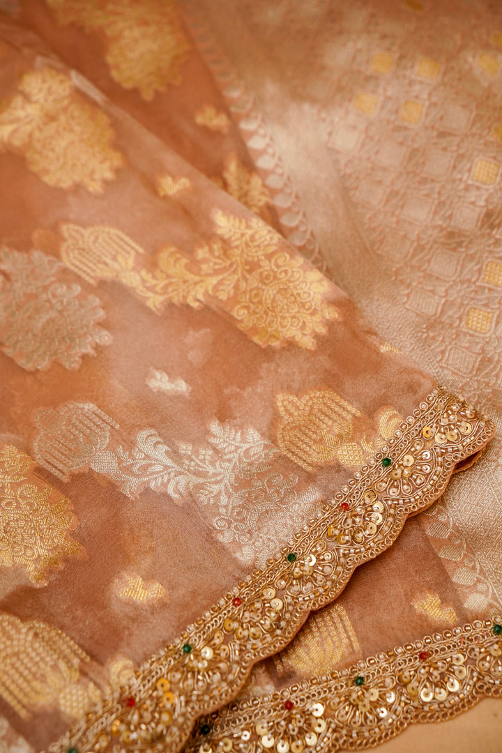 Rose Gold Sona Rupa Glow Designer Tissue Silk Embroidery Saree View 4