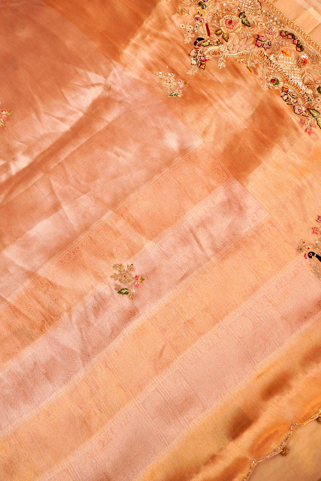 Banarasi Brocade Silk Saree with Zardozi Meenakari Hand Embroidery & Scallop Border