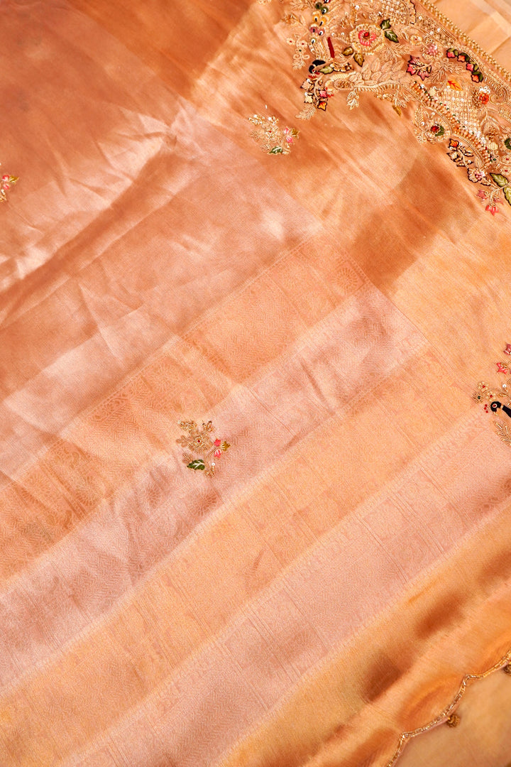 Banarasi Brocade Silk Saree with Zardozi Meenakari Hand Embroidery & Scallop Border