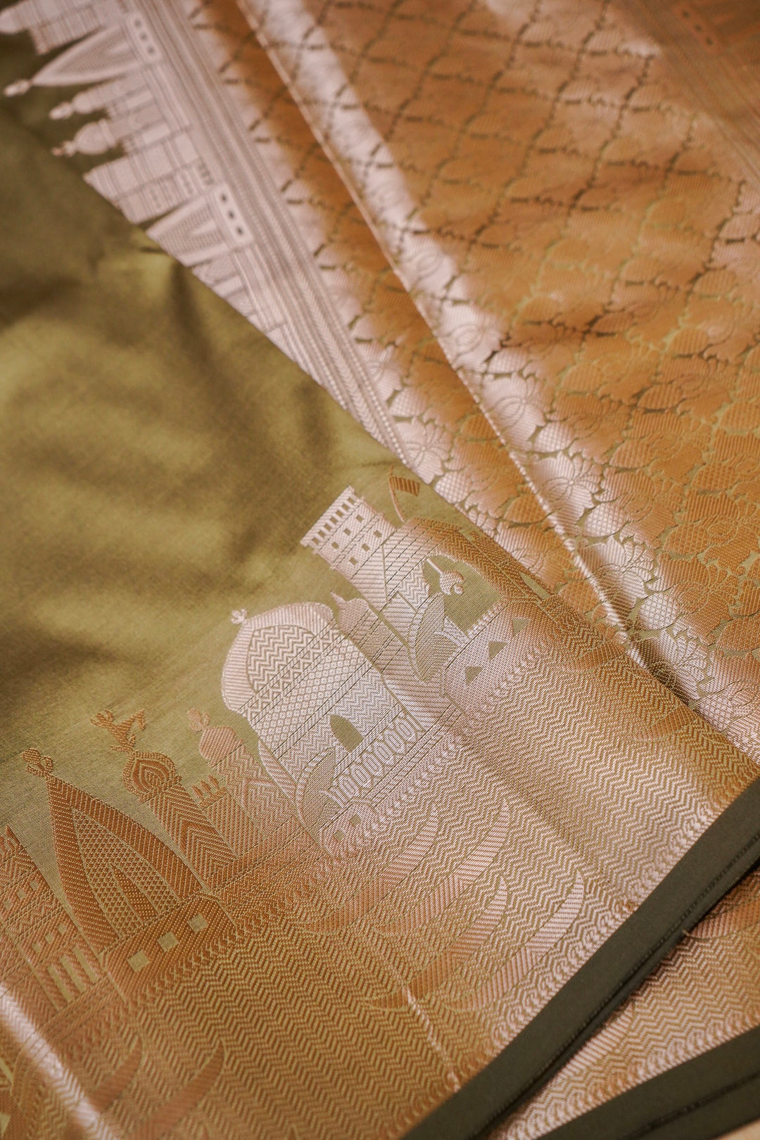Olive Heritage Banarasi Modal Silk Ghat Design Saree View 3