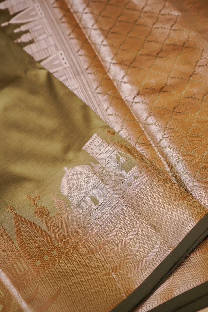 Olive Heritage Banarasi Modal Silk Ghat Design Saree View 3