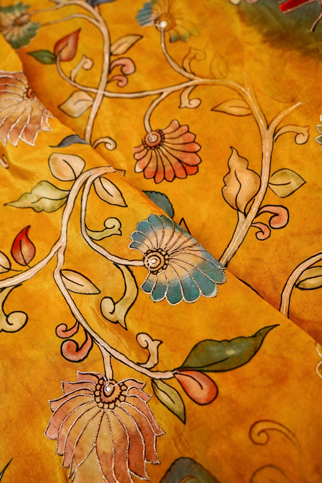 Vibrant Yellow Crepe Silk Saree with Floral Prints for Haldi Ceremony
