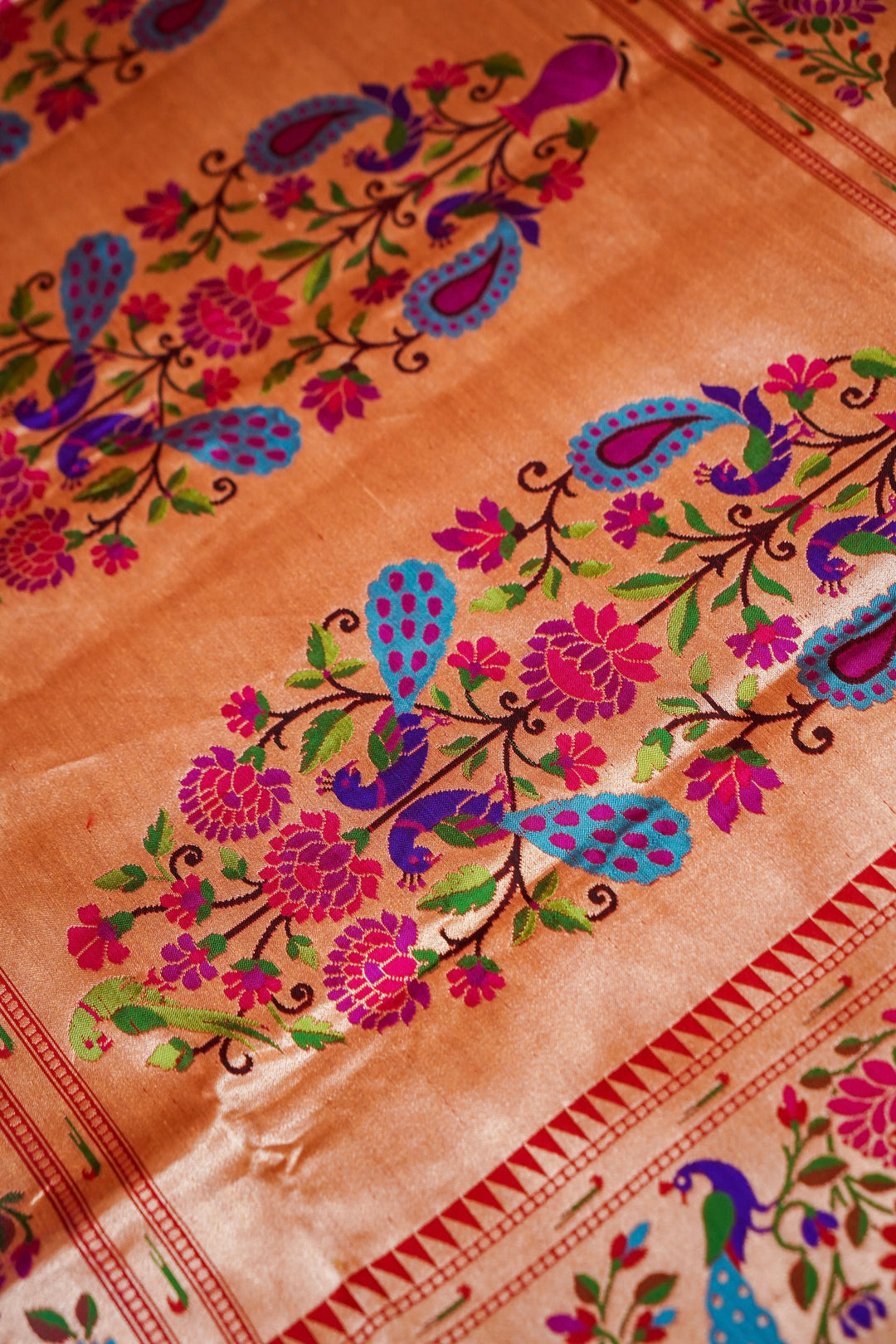Handwoven Rani Pure Ikkat Weaving Katan Silk Paithani Saree View 5