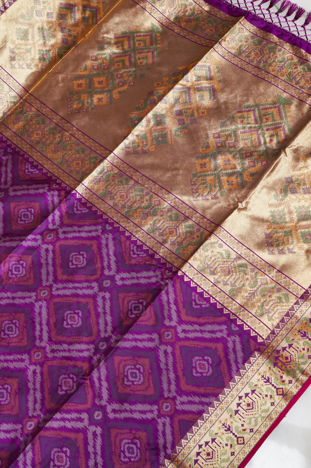 Dark Purple Soft Silk Ikat Inspired Saree with Golden Zari Heavy Border & Pallu