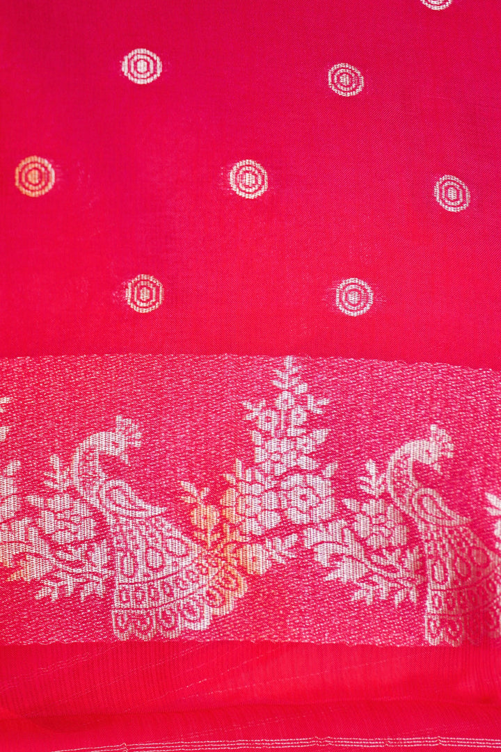 Pink Bridal Kota Check Saree with Birds Motif Silk Border