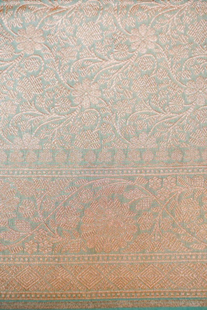 Handwoven Sea Green Pure Tissue Katan Silk Meenakari Jangla Saree