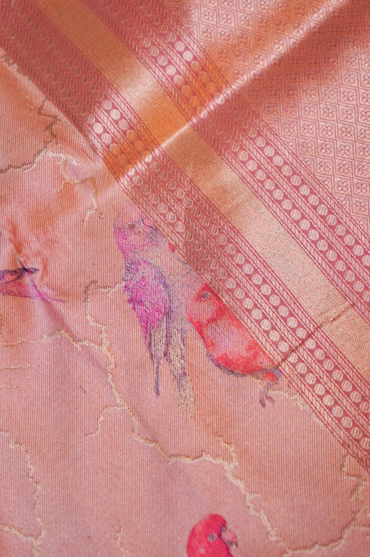 Pink Pure Katan Silk Banarasi Saree – Handcrafted Tanchoi Weave with Artistic Figure Patterns