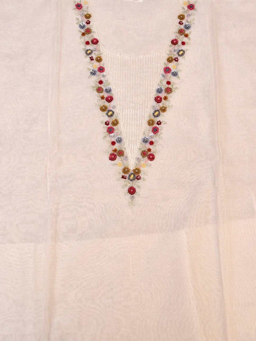 White Chanderi Silk Suit Set with Hand Painted Floral Dupatta