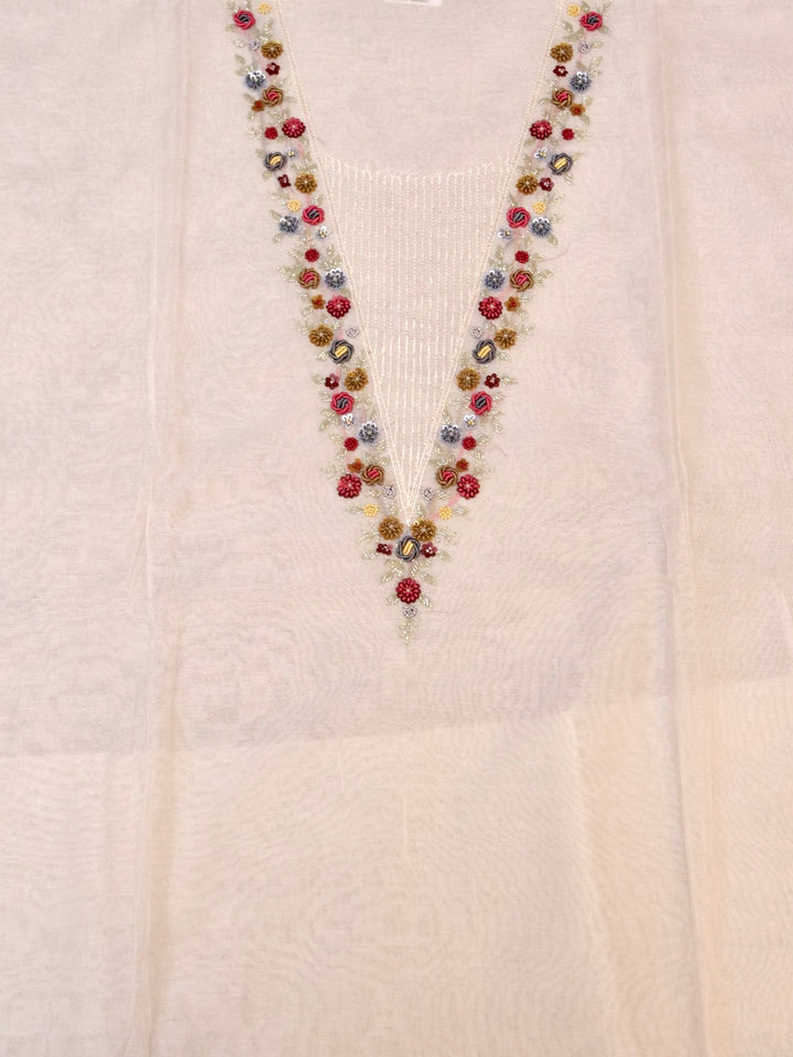 White Chanderi Silk Suit Set with Hand Painted Floral Dupatta