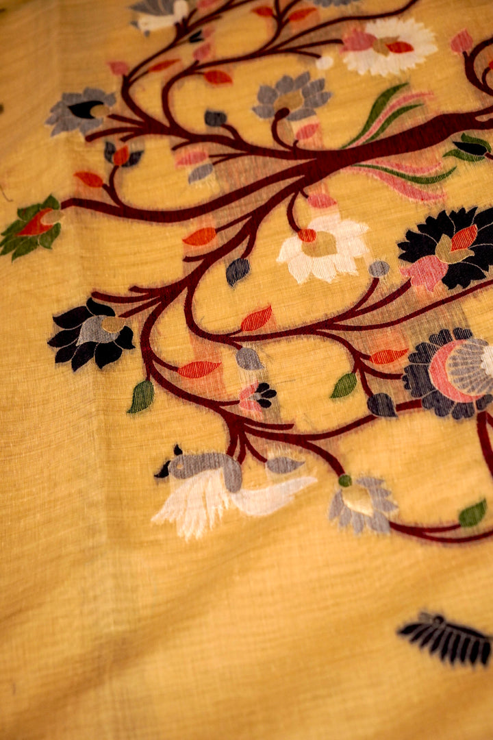 Elegant Beige Cotton Silk Saree with Zari Bootidar Weave Jamdani Inspired Pallu View 5
