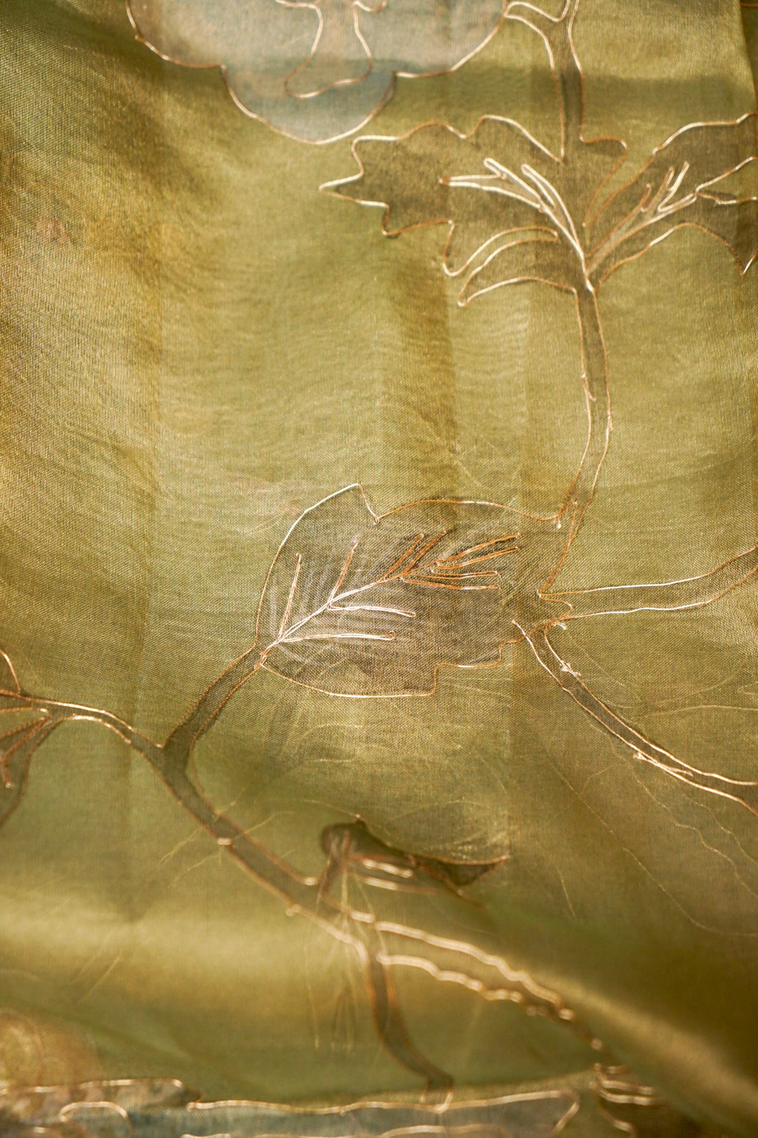 Designer Hand Painted Light Green Pitta Zari Pure Tissue Saree View 7