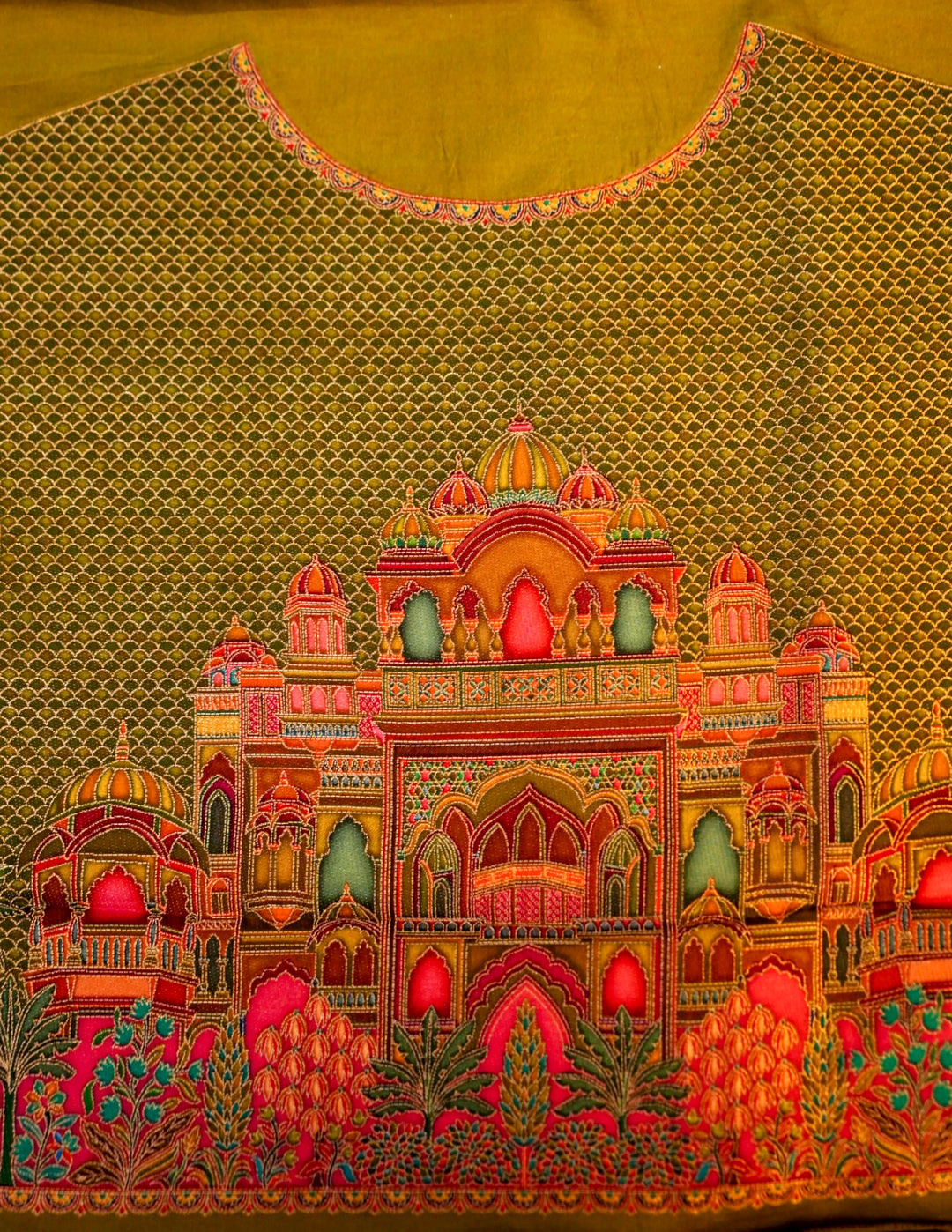 Amber Aura Mustard Crepe Silk Saree with Resham Woven Meenakari Pallu and Border