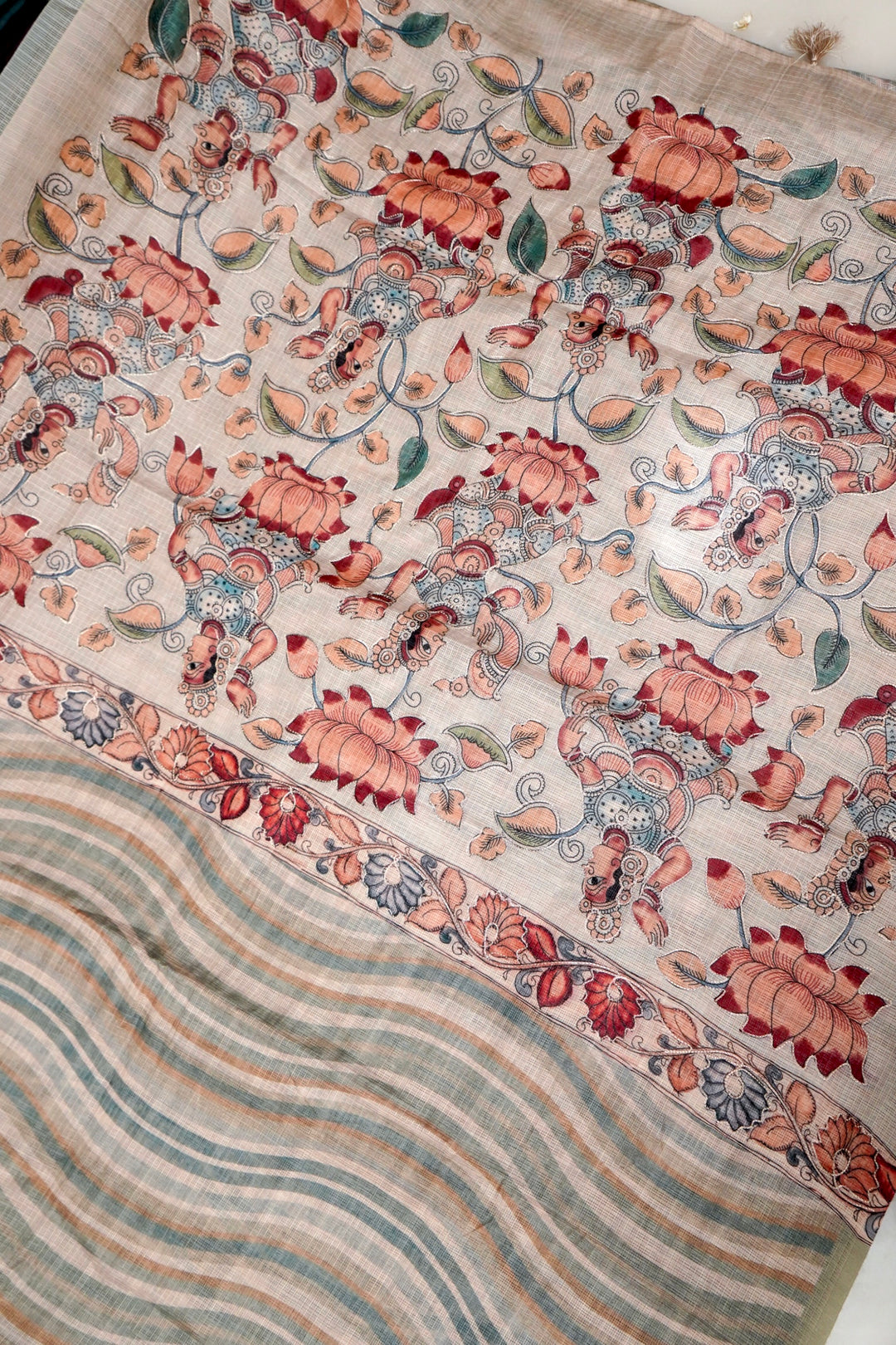 Festive Kota Check Saree with Aari Tari Detailing Pichwai Kalamkari Border View 2
