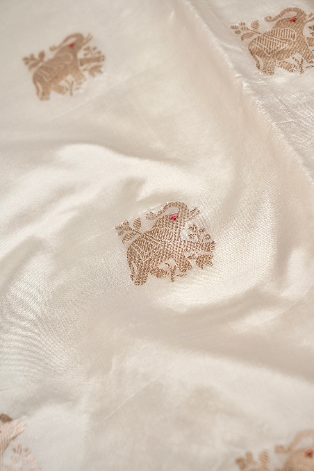 Handwoven Banarasi Pure Puna Silk Saree with Zari Woven Elephant Motifs