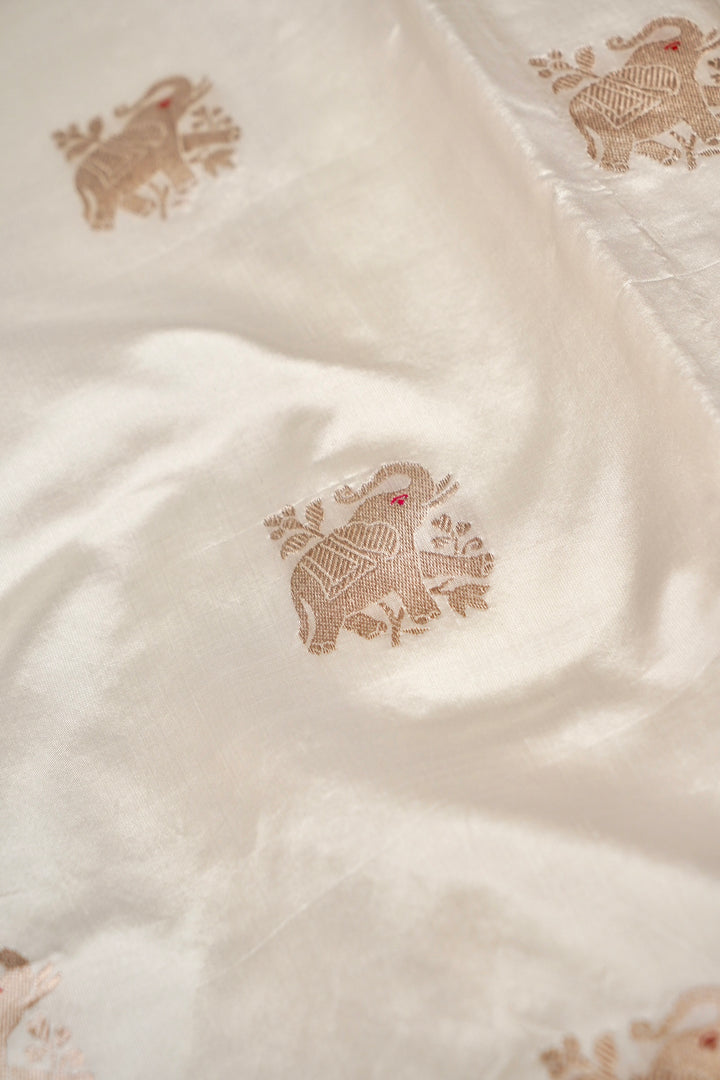 Handwoven Banarasi Pure Puna Silk Saree with Zari Woven Elephant Motifs