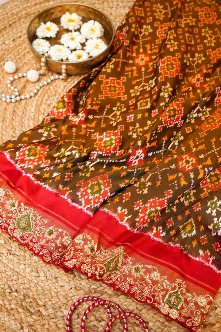 Pure Double Ikkat Patola Designer Saree with Hand Zardozi Embroidery