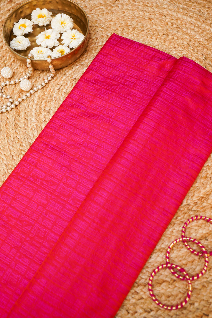 Pink Handwoven Pure Satan Silk Tanchoi Saree with Thread Weaving Design