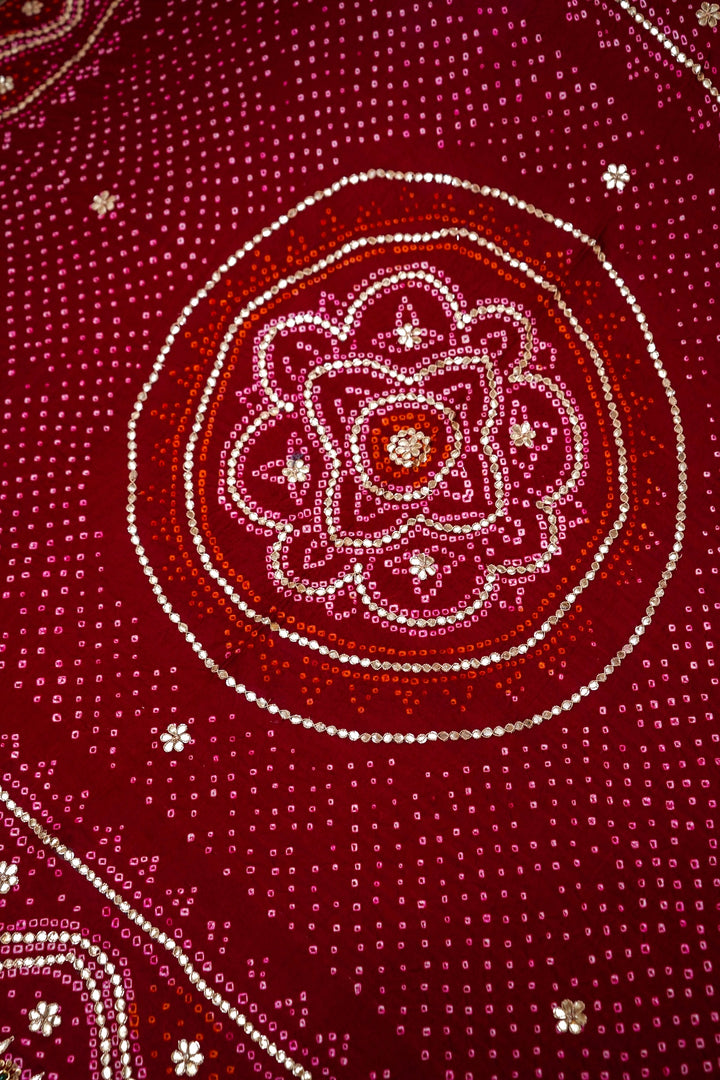 Maroon Rajgharana Gota Patti and Kundan Embroidery Pure Gajji Gharchola Dupatta View 4