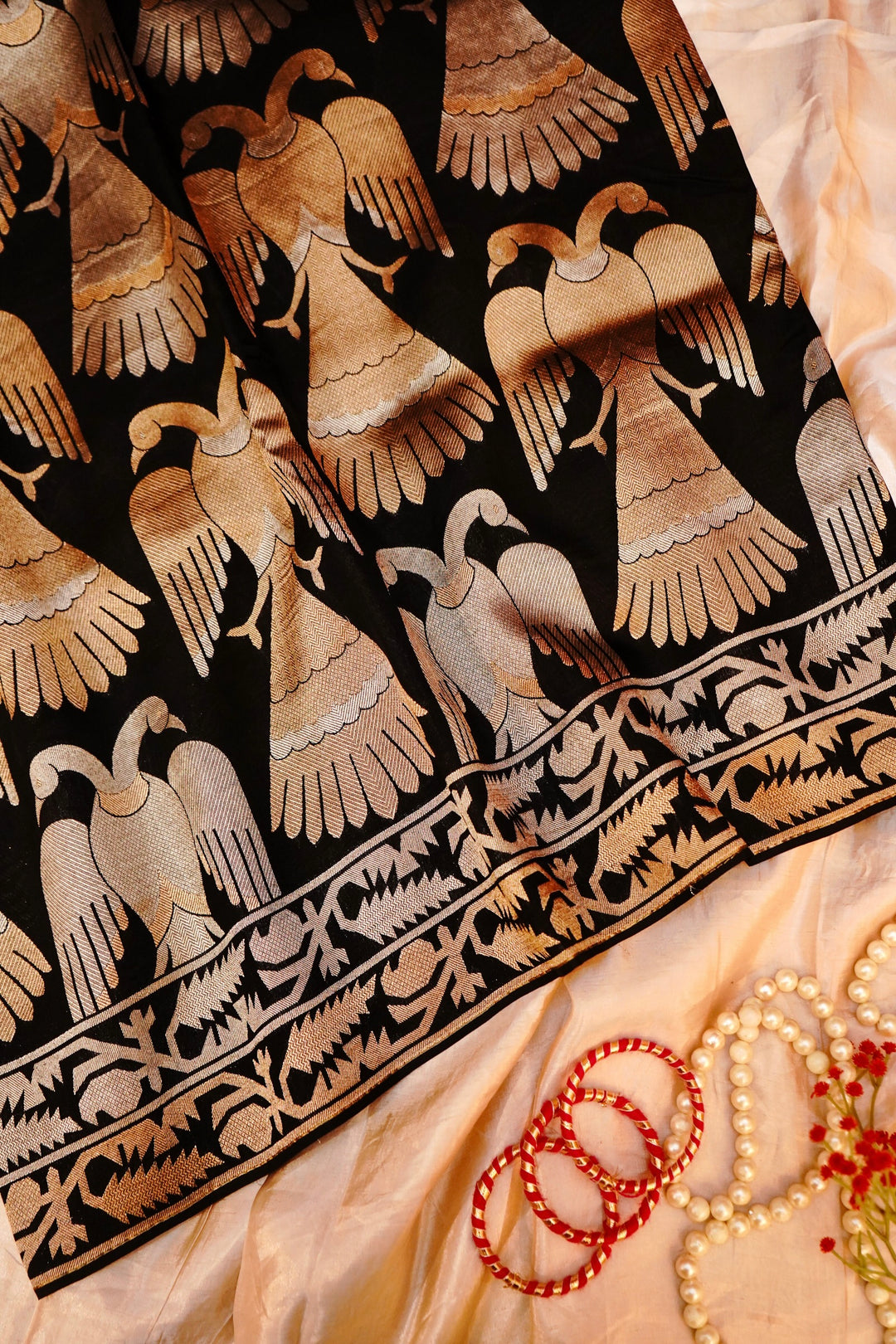 Opulent Black Nita Ambani Inspired Munga Crepe Birds Motif Cocktail Saree Collection