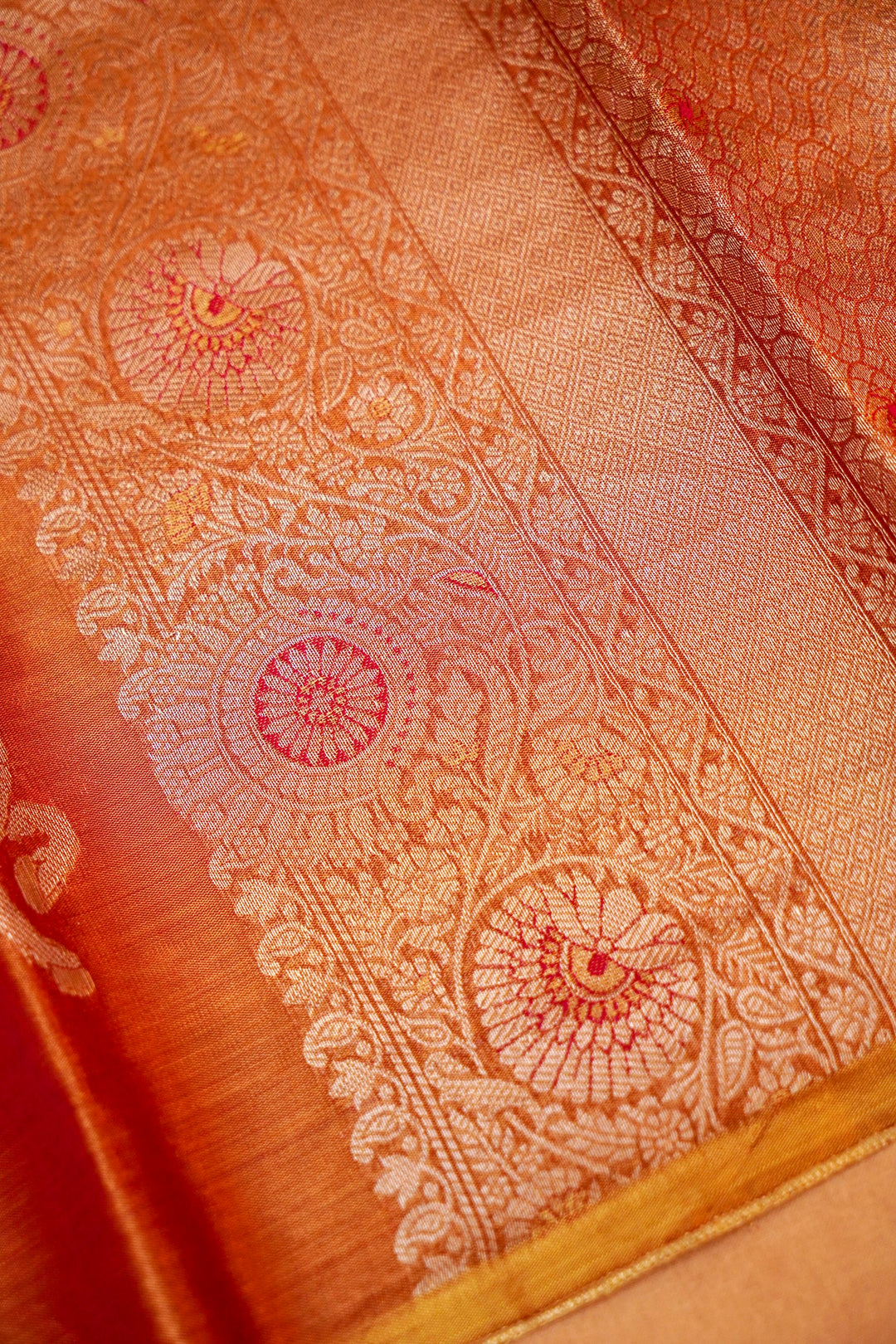 Rose Gold Banarasi Tissue Silk Saree with Zari Nandi Motifs