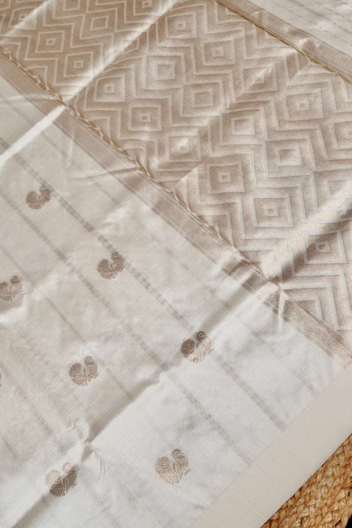 Handwoven Banarasi Pure Puna Silk Saree with Zari Woven Peacock Motifs