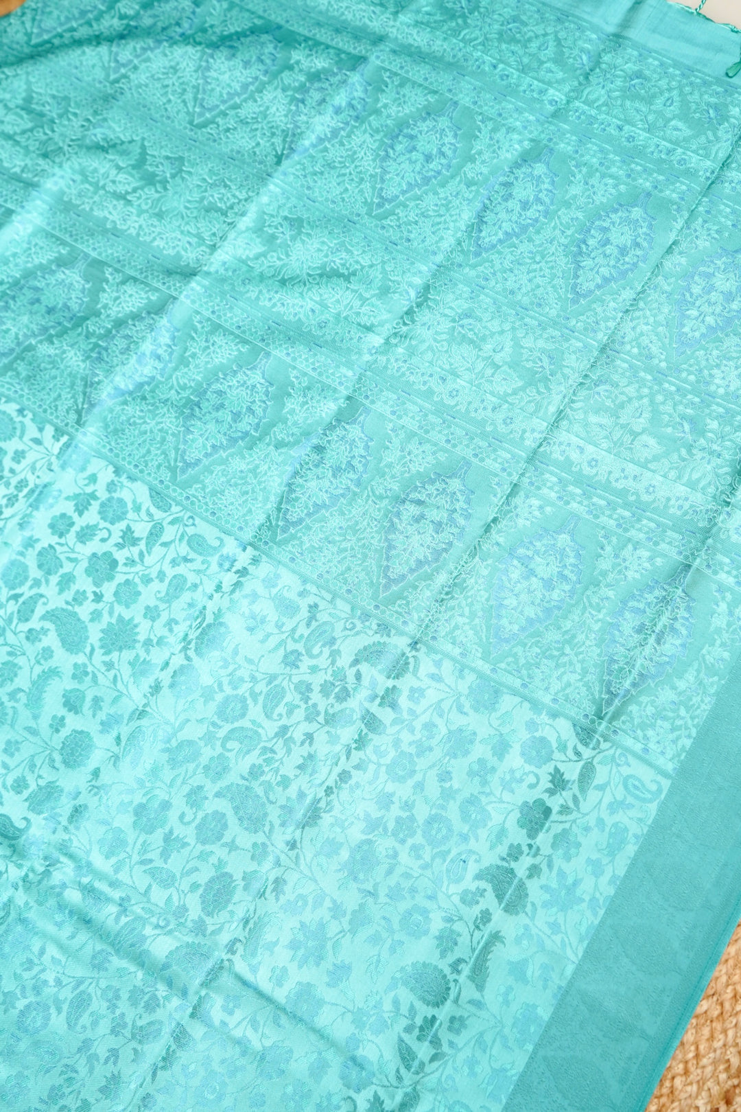Aqua Green Handwoven Banarasi Pure Tanchoi Resham Weaving Silk Saree