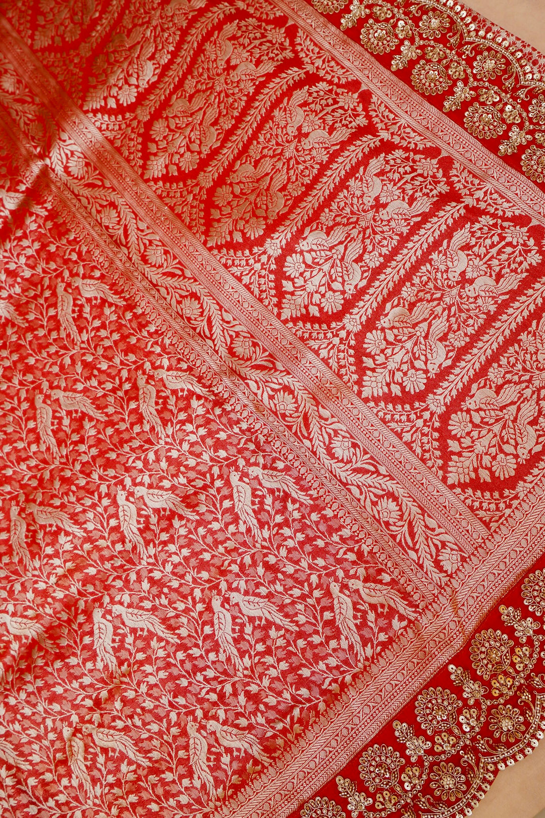 Bridal Pink Brocade Silk Figure Motif Saree with Embroidery Border View 2