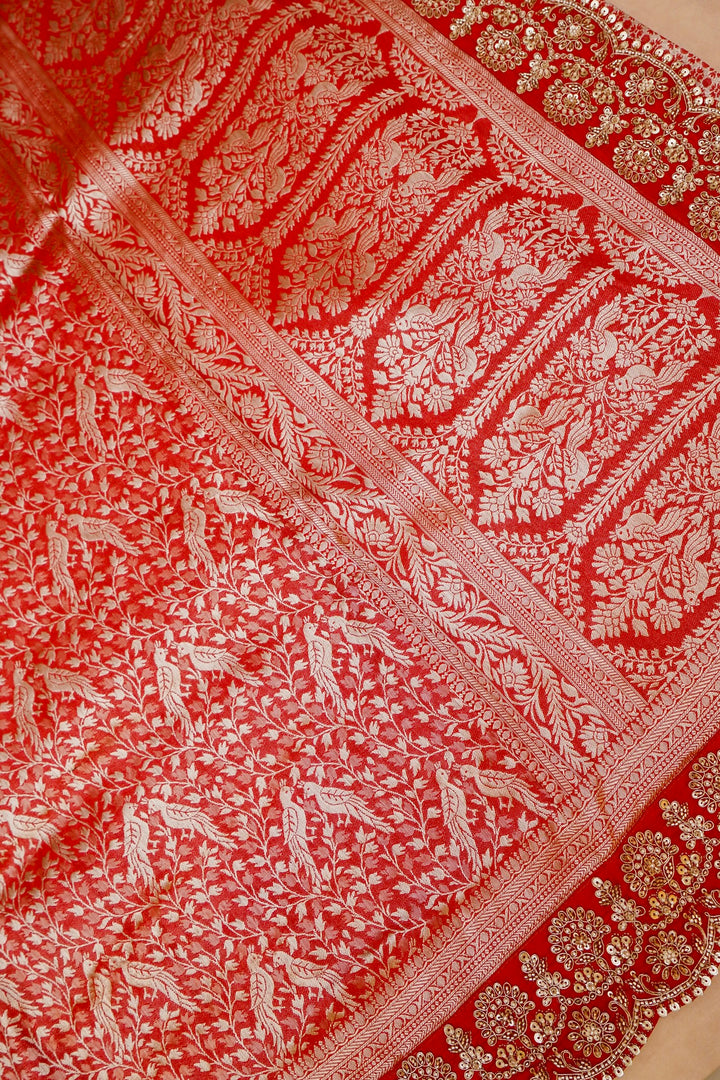 Bridal Pink Brocade Silk Figure Motif Saree with Embroidery Border View 2