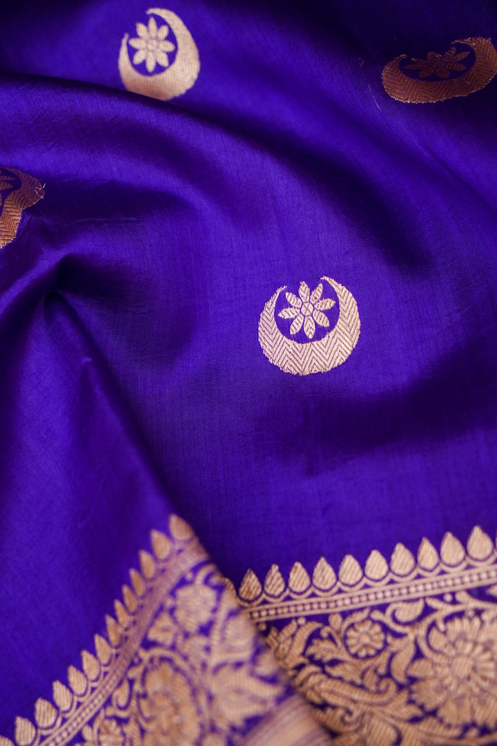 Celebrity Inspired Violet Pure Katan Silk Saree with Chand Boota Design