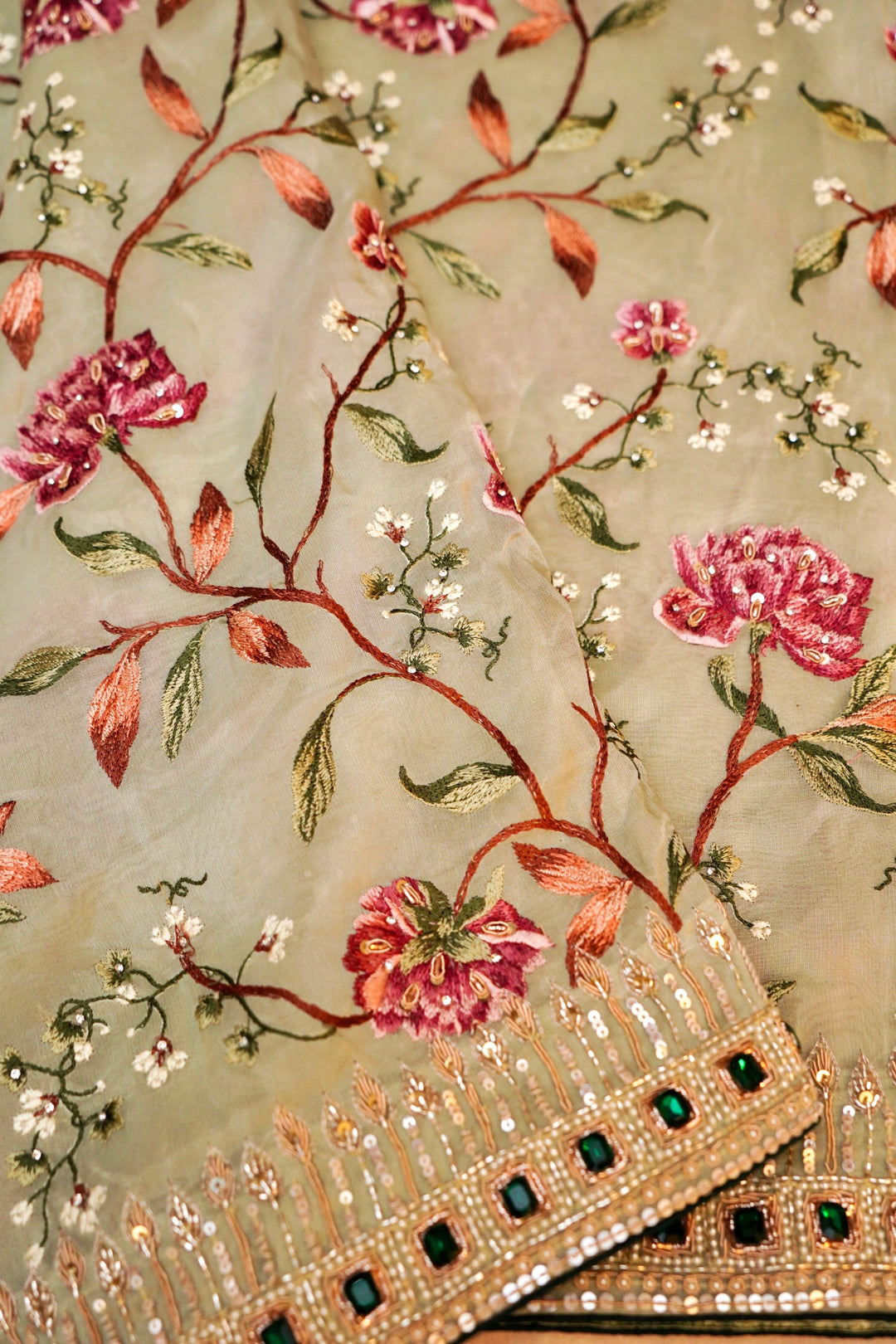 Pure Tissue Silk Saree with Hand Embroidery and Kundan Work