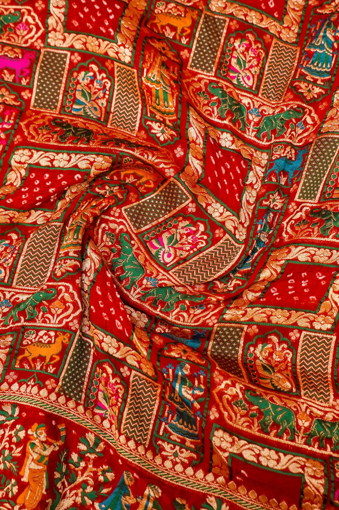 Maroon Handwoven Pure Khaddi Georgette Bridal Bandhej Saree View 4
