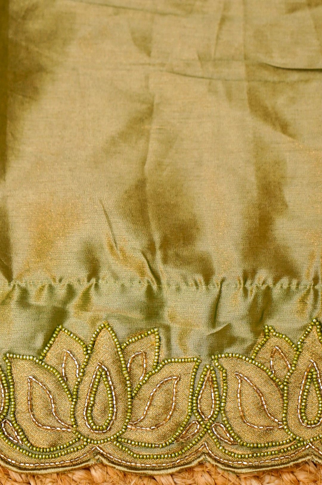 Sage Green Soft Silk Saree with Pearl and Cutdana Embroidery View 6