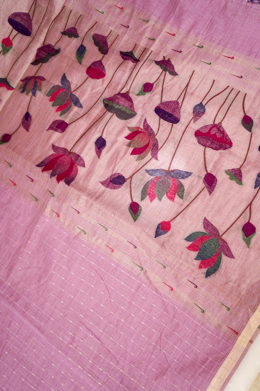 Elegant Pink Cotton Silk Saree with Zari Stripe Weave Paithani Pallu View 2