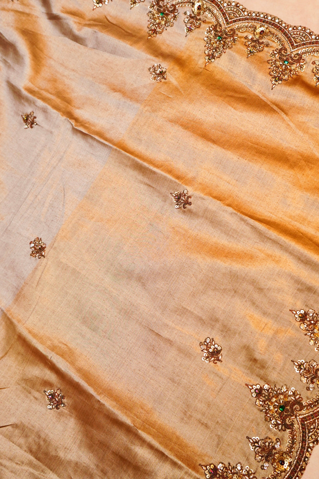 Silver Gold Tissue Saree with Zari and Kundan Embroidery